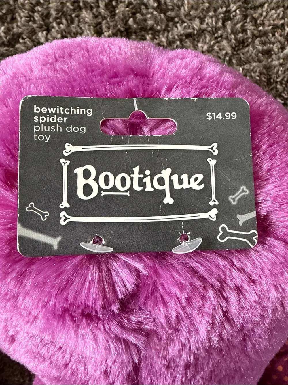 NWT Bootique XL Purple Spider Plush Dog Toy w/ Witch Hat and Multiple Squeakers